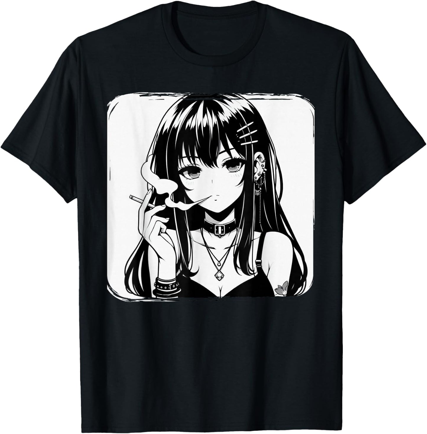 Anime Horror Girl Aesthetic Grunge Waifu Japanese Otaku T-Shirt - T-Shirt | Black
