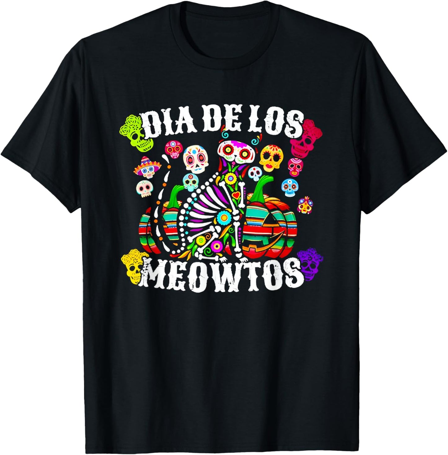 Dia De Los Meowtos Mexicano T-Shirt - T-Shirt | Black