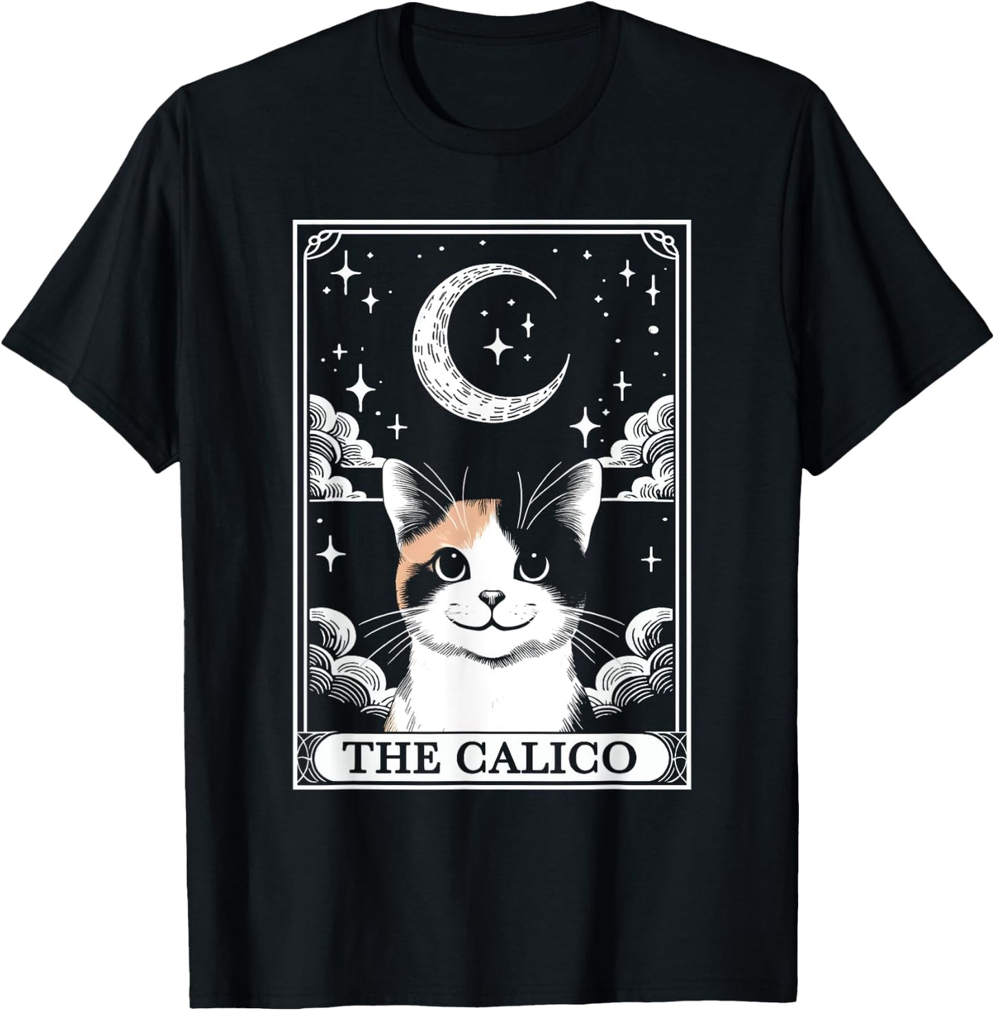 Tarot Card Vintage Crescent Moon Calico Cat Mom Cat Lovers Women Kids T-Shirt - T-Shirt | Black