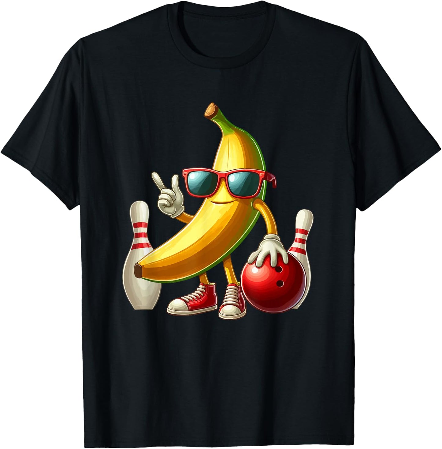 Banana Sunglasses Playing Bowling Funny Fruit Sport Player T-Shirt - T-Shirt | Black