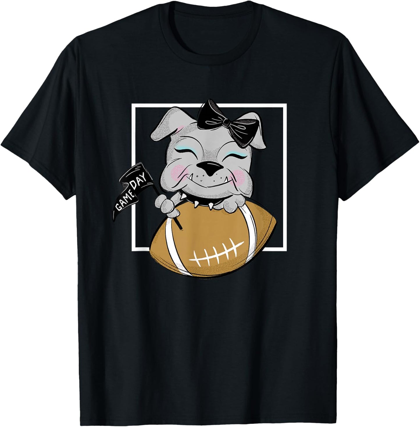 Cute Game Day Bulldog Women and Girls Football T-Shirt - T-Shirt | Black