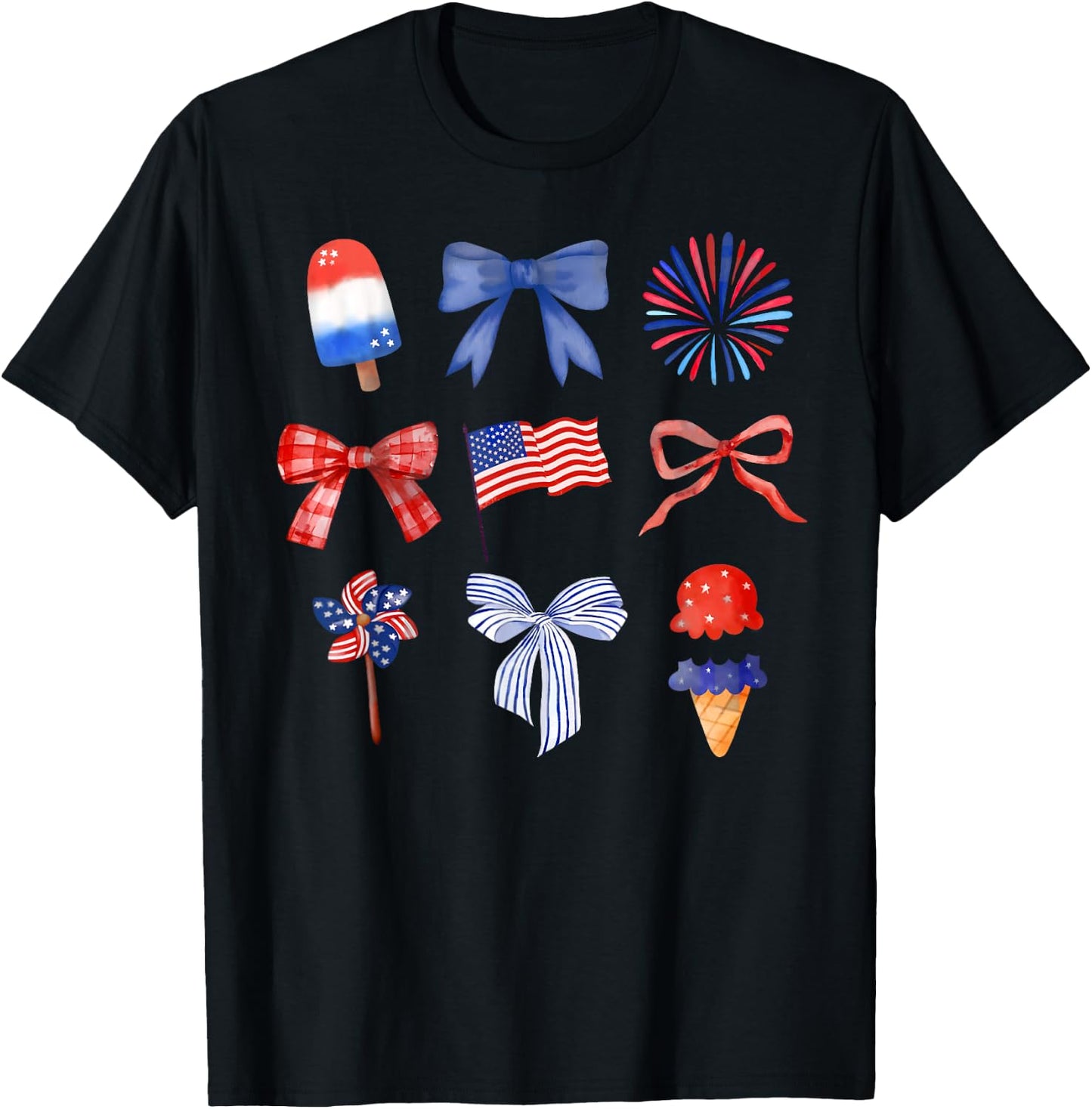 Coquette Bow Ice Cream America Freedom Patriotic 4th Of July T-Shirt - T-Shirt | Black