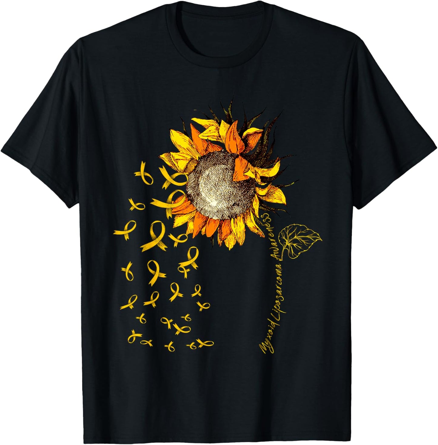 MYXOID LIPOSARCOMA Awareness Sunflower Yellow Ribbon T-Shirt - T-Shirt | Black