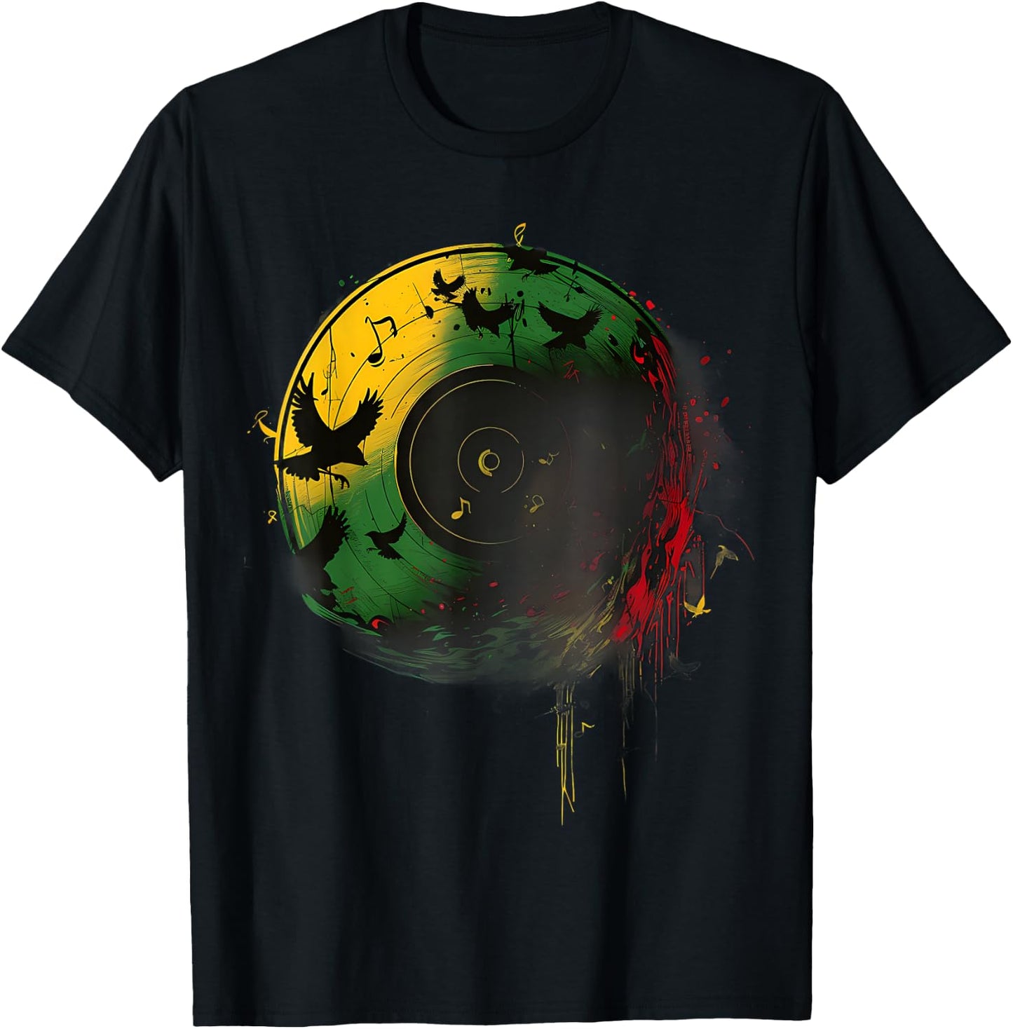 Reggae Music Vinyl Jamaican Pride Rastafarian Rasta T-Shirt - T-Shirt | Black
