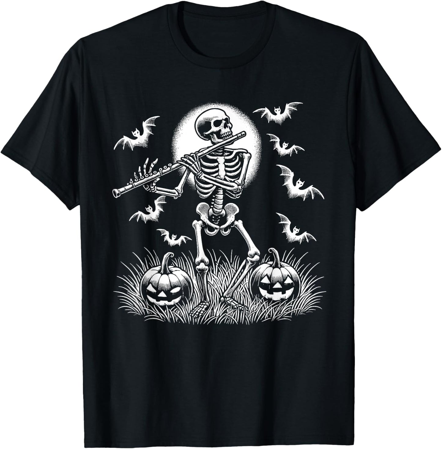 Funny Flute Skeleton Flutist Halloween Kids T-Shirt - T-Shirt | Black