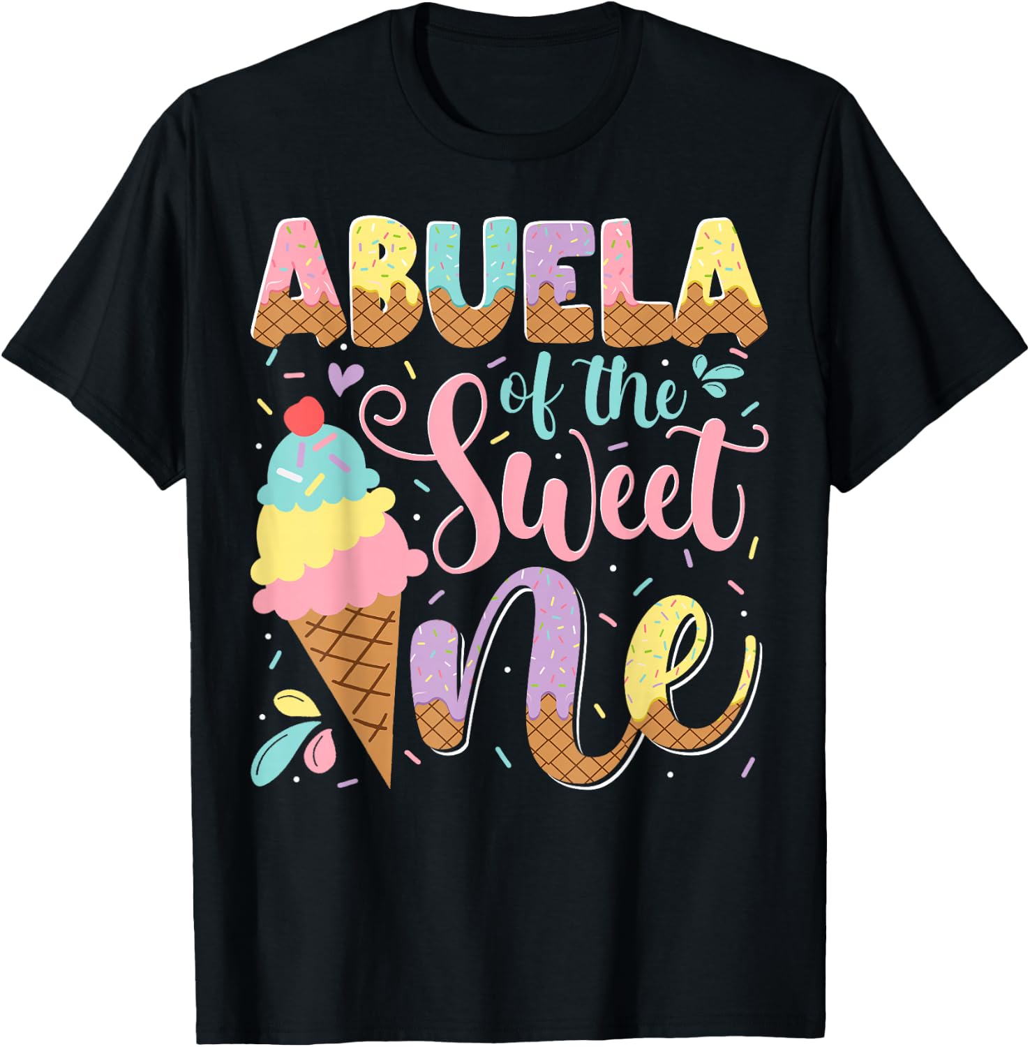 Abuela Of The Sweet One Ice Cream 1St Birthday Party T-Shirt - T-Shirt | Black