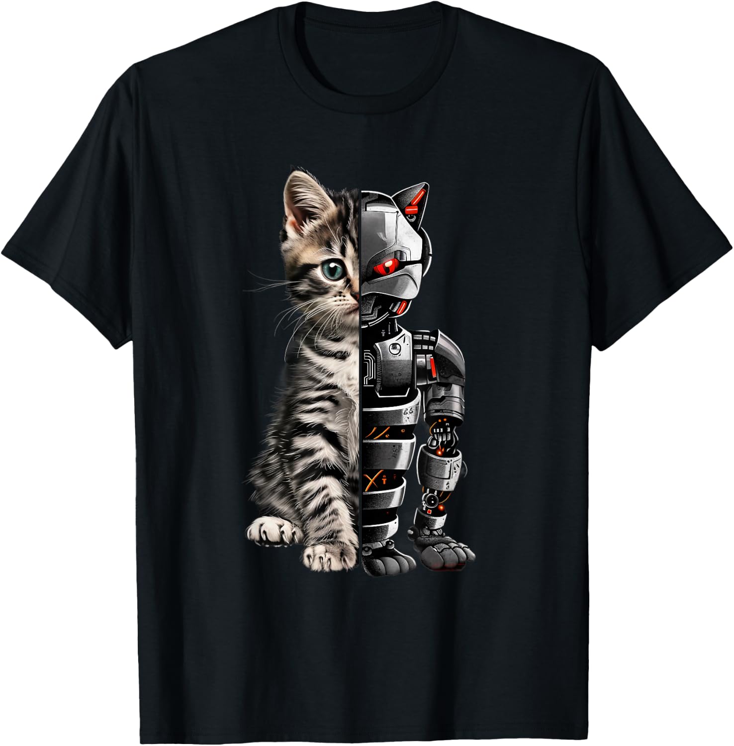 Funny Cat Robot Animal Lover Cyborg Cat Robot Cat T-Shirt - T-Shirt | Black