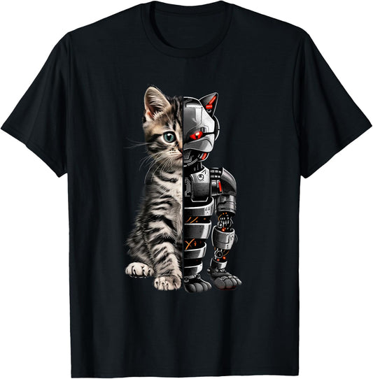 Funny Cat Robot Animal Lover Cyborg Cat Robot Cat T-Shirt - T-Shirt | Black