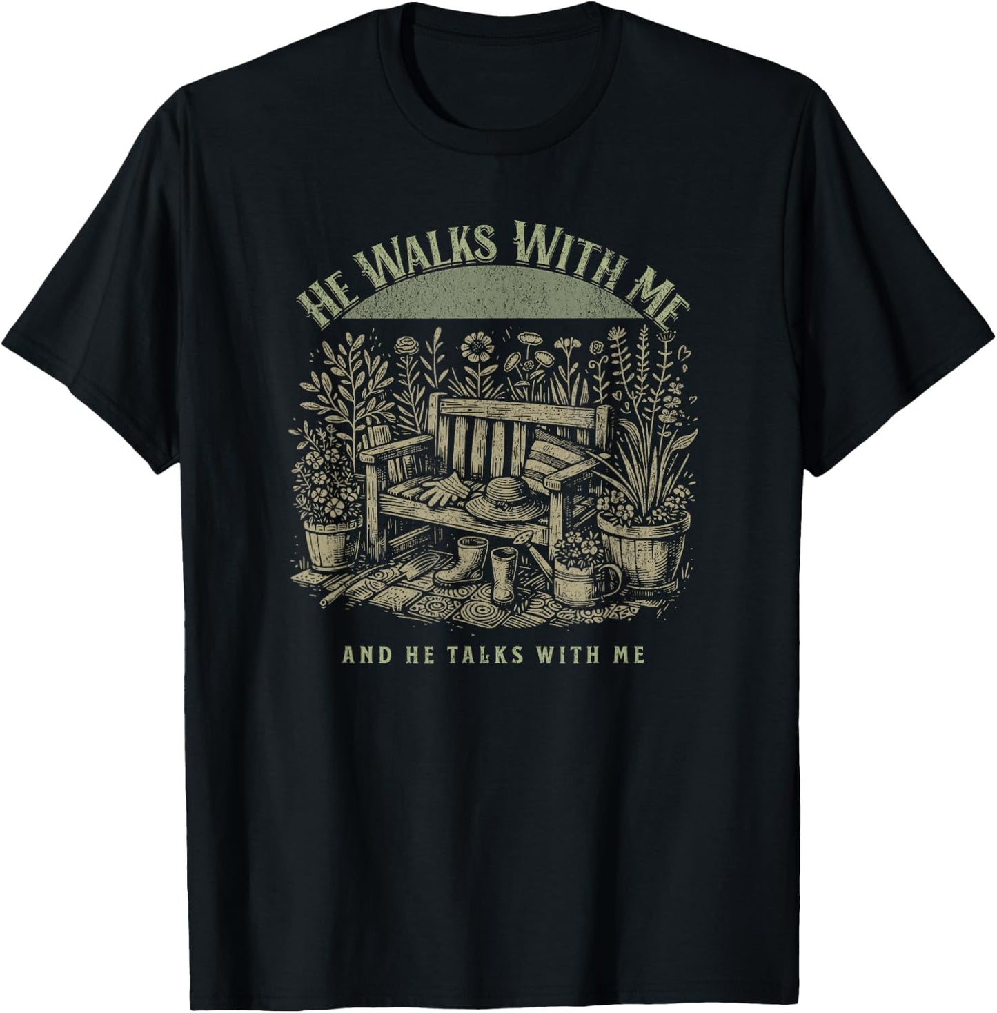 In The Garden Christian Hymn of Praise Lyrics Jesus Faith T-Shirt - T-Shirt | Black