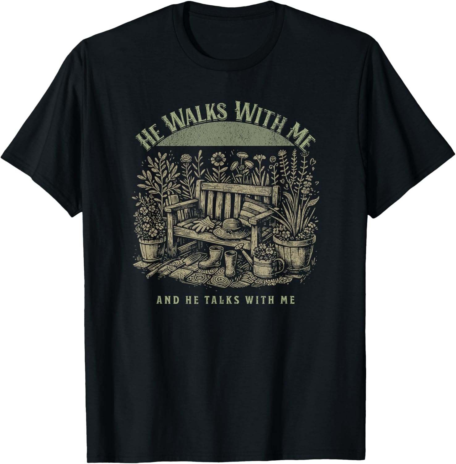 In The Garden Christian Hymn of Praise Lyrics Jesus Faith T-Shirt - T-Shirt | Black
