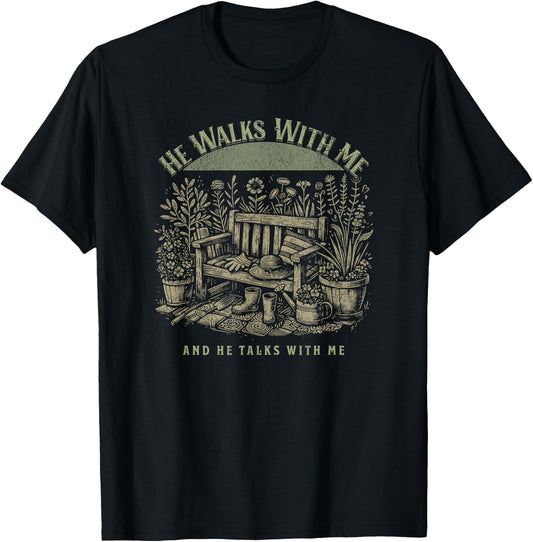 In The Garden Christian Hymn of Praise Lyrics Jesus Faith T-Shirt - T-Shirt | Black