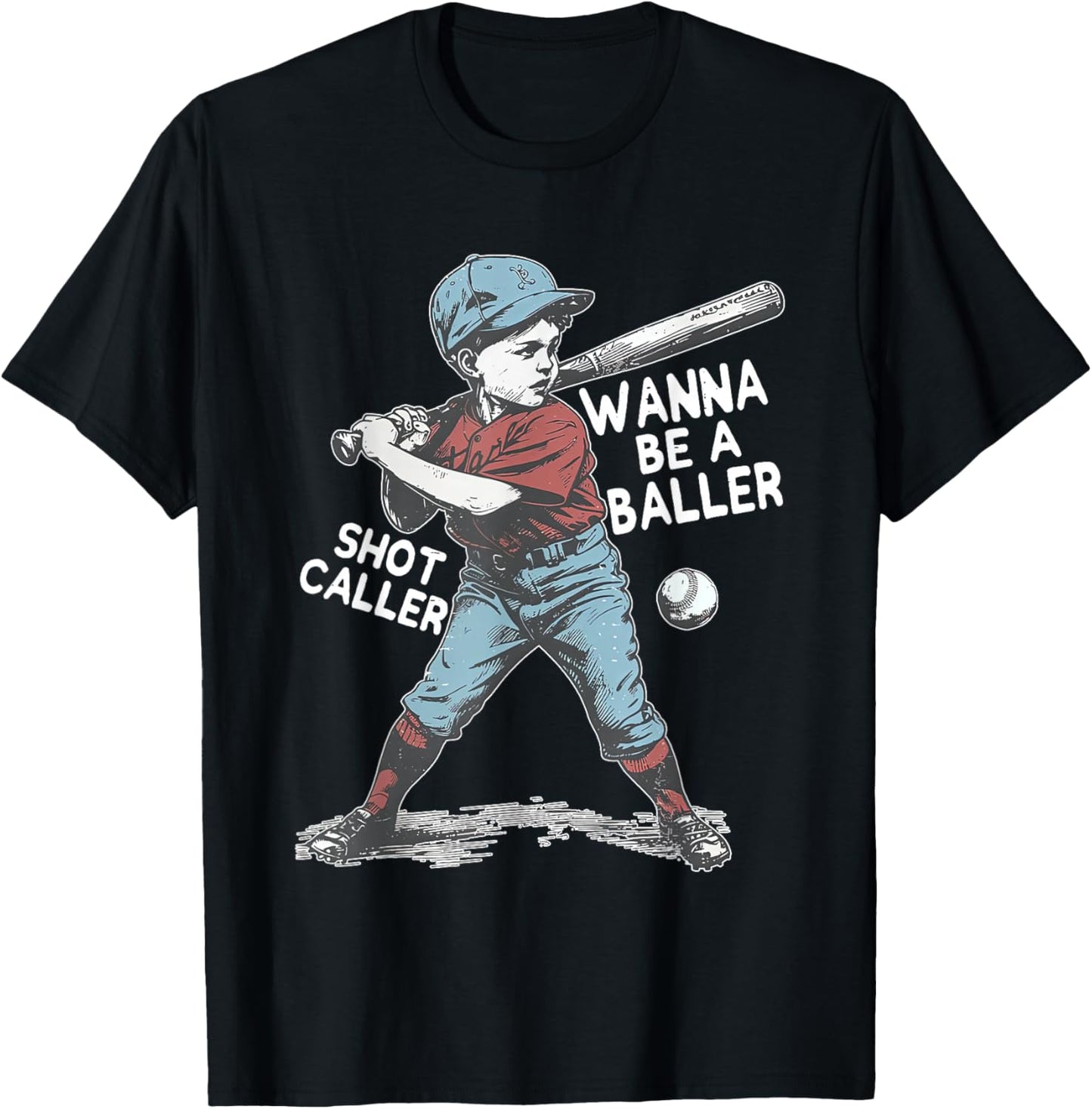 Wanna be a baller shot caller Retro baseball Vintage Boy Kid T-Shirt - T-Shirt | Black