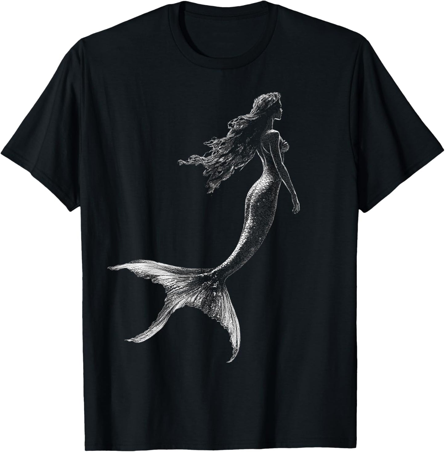 Mermaid Mythical Motif Fantasy Art Mermaid T-Shirt - T-Shirt | Black