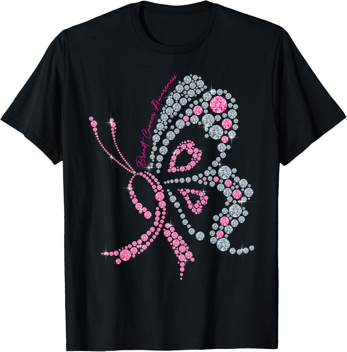 Breast Cancer Awareness Pink Butterfly Warrior Supporter T-Shirt - T-Shirt | Black