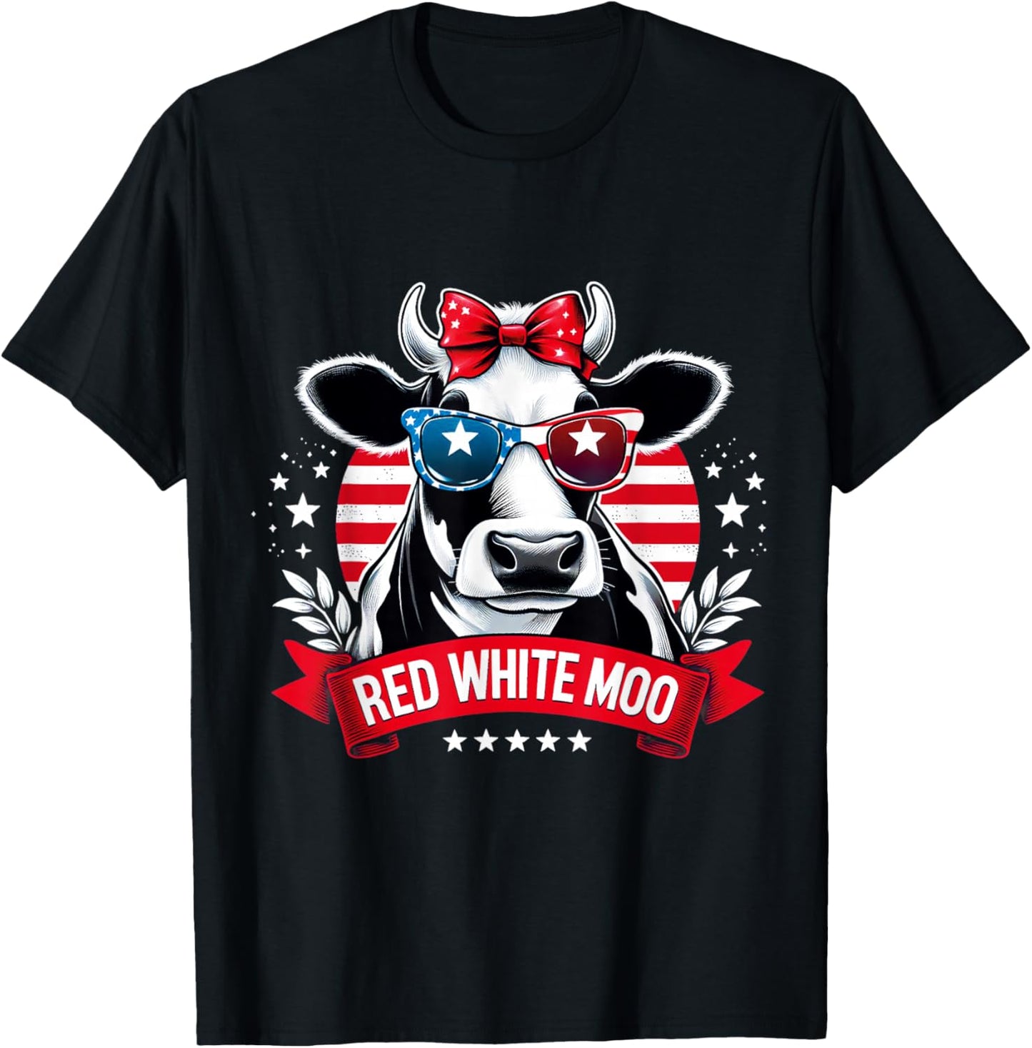 Patriotic Cow USA Flag 4th of July Red and White and Moo T-Shirt - T-Shirt | Black