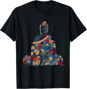 Buddha Vintage Flowers Zen Buddhist Buddhism Yoga Spiritual T-Shirt - T-Shirt | Black