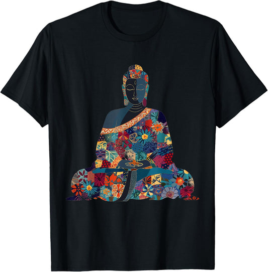 Buddha Vintage Flowers Zen Buddhist Buddhism Yoga Spiritual T-Shirt - T-Shirt | Black