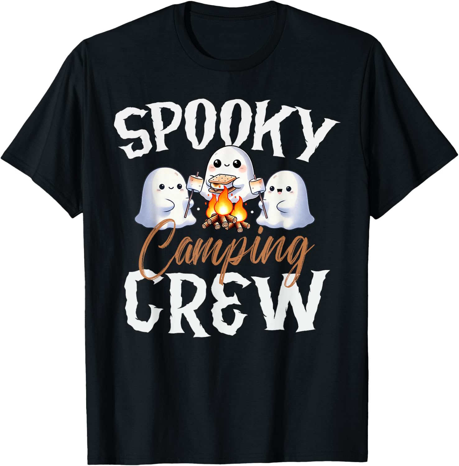Spooky Camping Crew Halloween 2024 Campfire Happy Boo Ghost T-Shirt - T-Shirt | Black