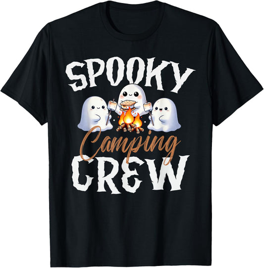 Spooky Camping Crew Halloween 2024 Campfire Happy Boo Ghost T-Shirt - T-Shirt | Black