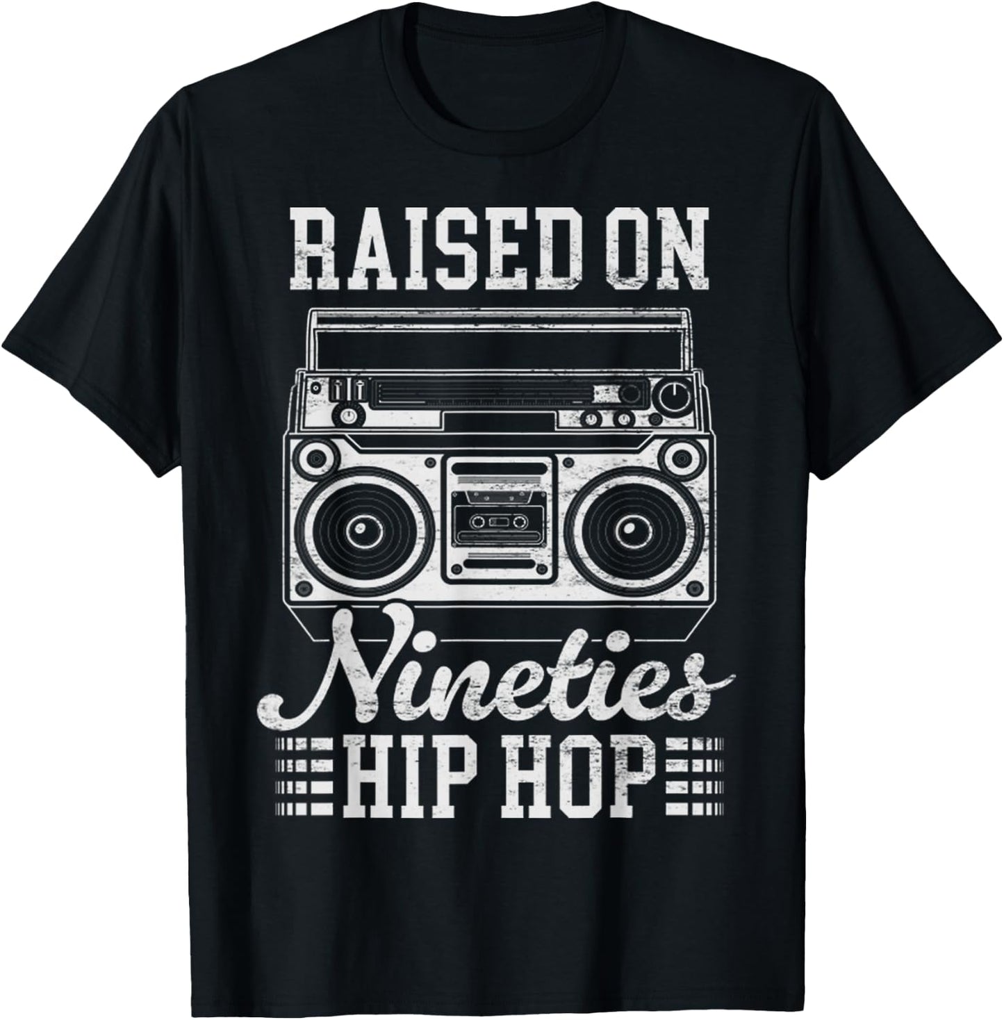 Raised On 90's Hip Hop Funny Vintage Boombox Cassette Tape T-Shirt - T-Shirt | Black