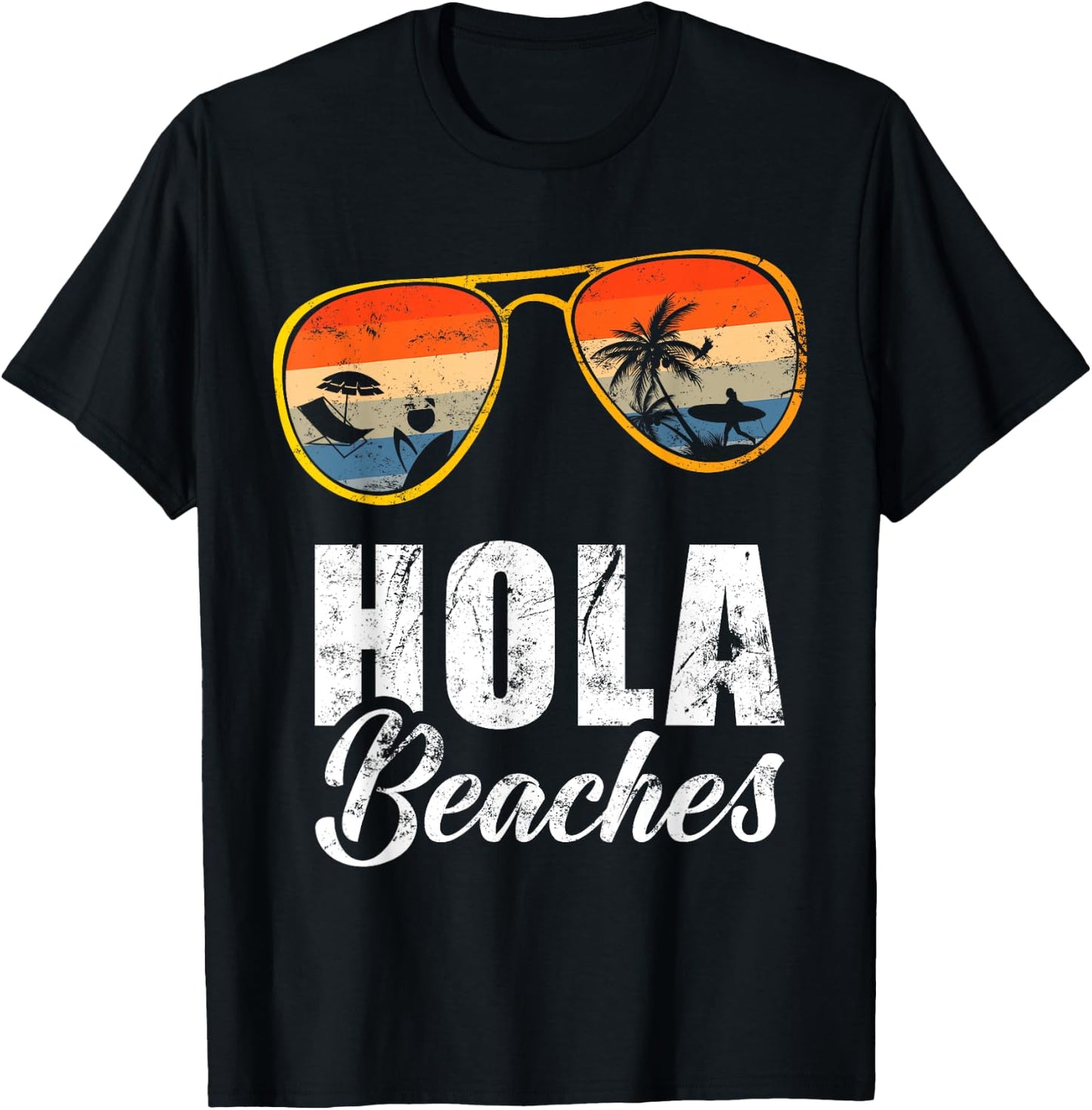 Hola Beaches Funny Beach Summer Vacation Retro Vintage Men Women Kids T-Shirt - T-Shirt | Black