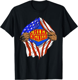 Funny Super Chief Engineer Hero Job T-Shirt - T-Shirt | Black