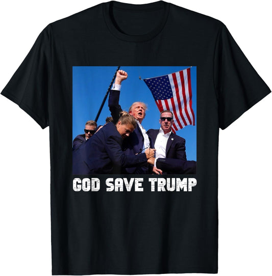 God Save President Trump, Donald Trump 2024 T-Shirt - T-Shirt | Black