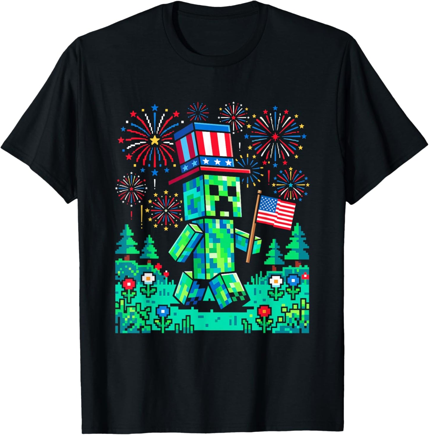 US Flag 4th of July Gamer Pixel Gaming Patriotic Boys Kids T-Shirt - T-Shirt | Black