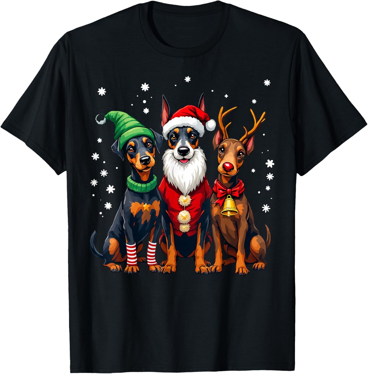 Doberman Pinscher Christmas Dogs Funny Santa Reindeer Elf T-Shirt - T-Shirt | Black