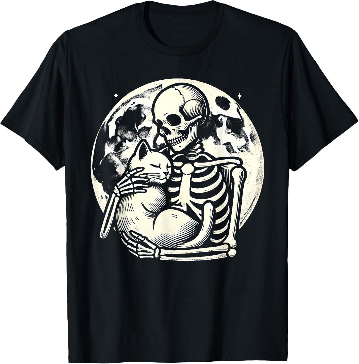 Skeleton Holding Cat Spooky Skull Halloween Gothic Kitty Women Kids T-Shirt - T-Shirt | Black