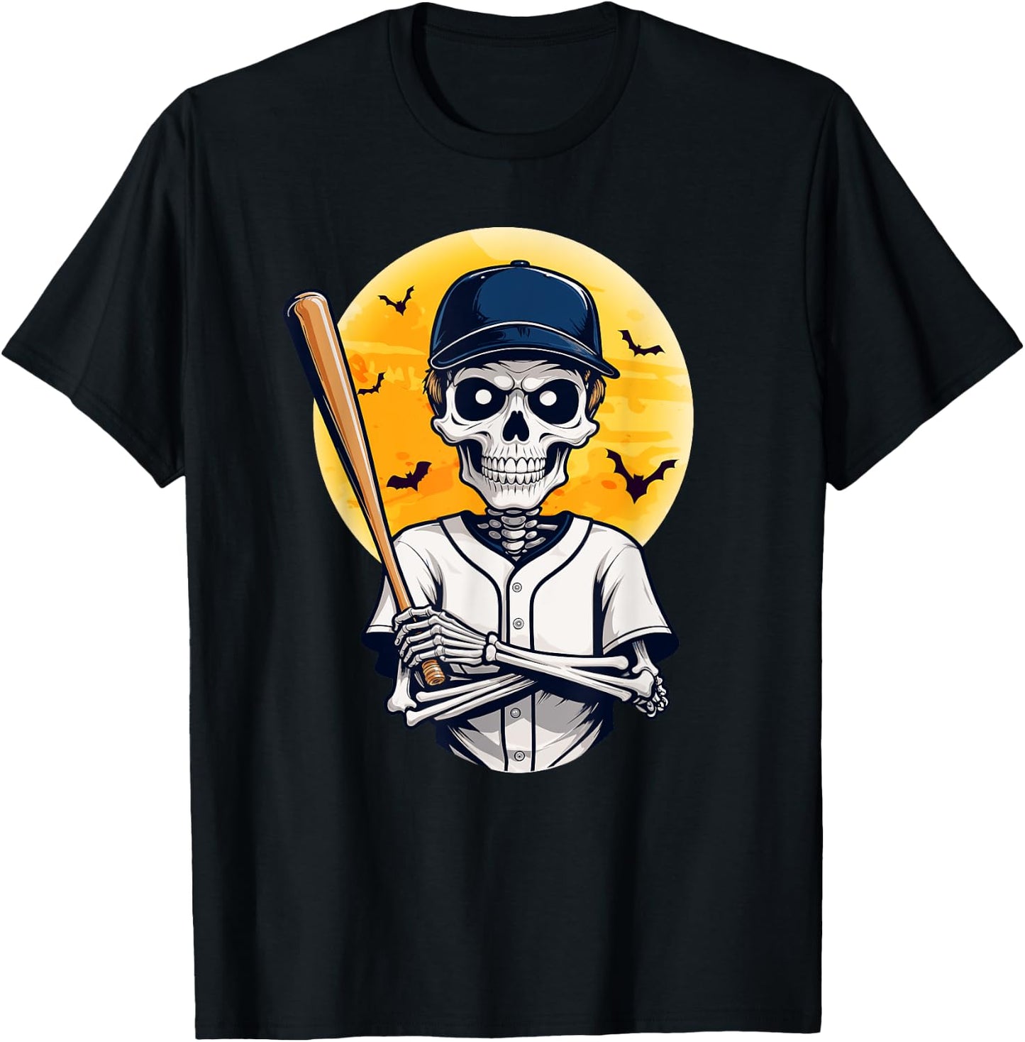 Baseball Skeleton Halloween Skeleton Playing Baseball T-Shirt - T-Shirt | Black