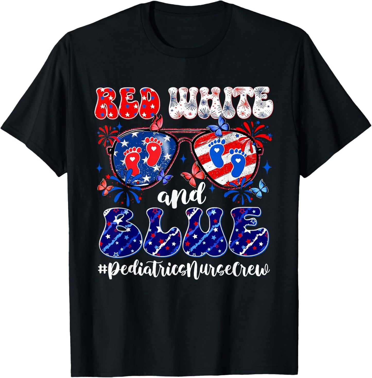 Red White & Blue Pediatrics Crew Pediatric Nurse 4th Of July Women Men T-Shirt - T-Shirt | Black