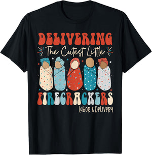 4th Of July Labor And Delivery L&D Nurse Independence Day T-Shirt - T-Shirt | Black