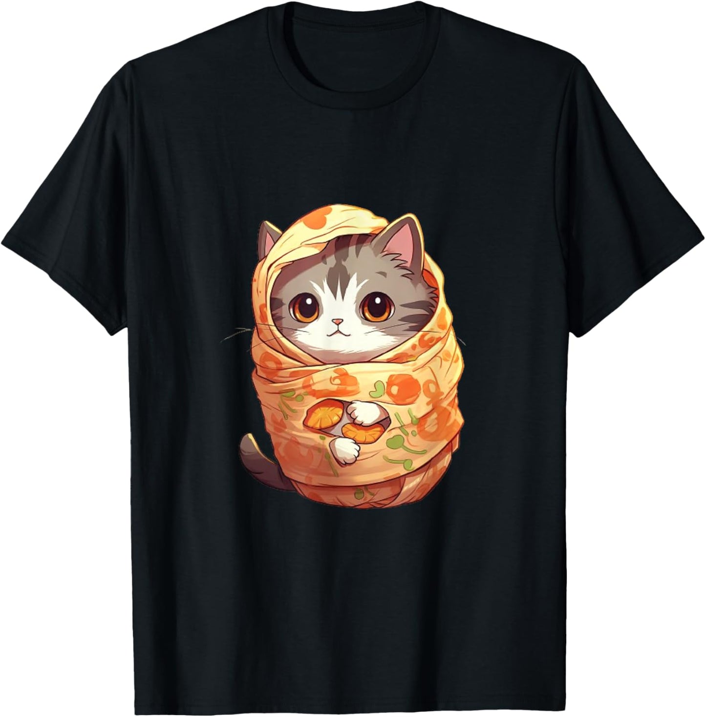 Funny cute cat burrito anime style mexican foodie lover Men Women Girls Kids T-Shirt - T-Shirt | Black