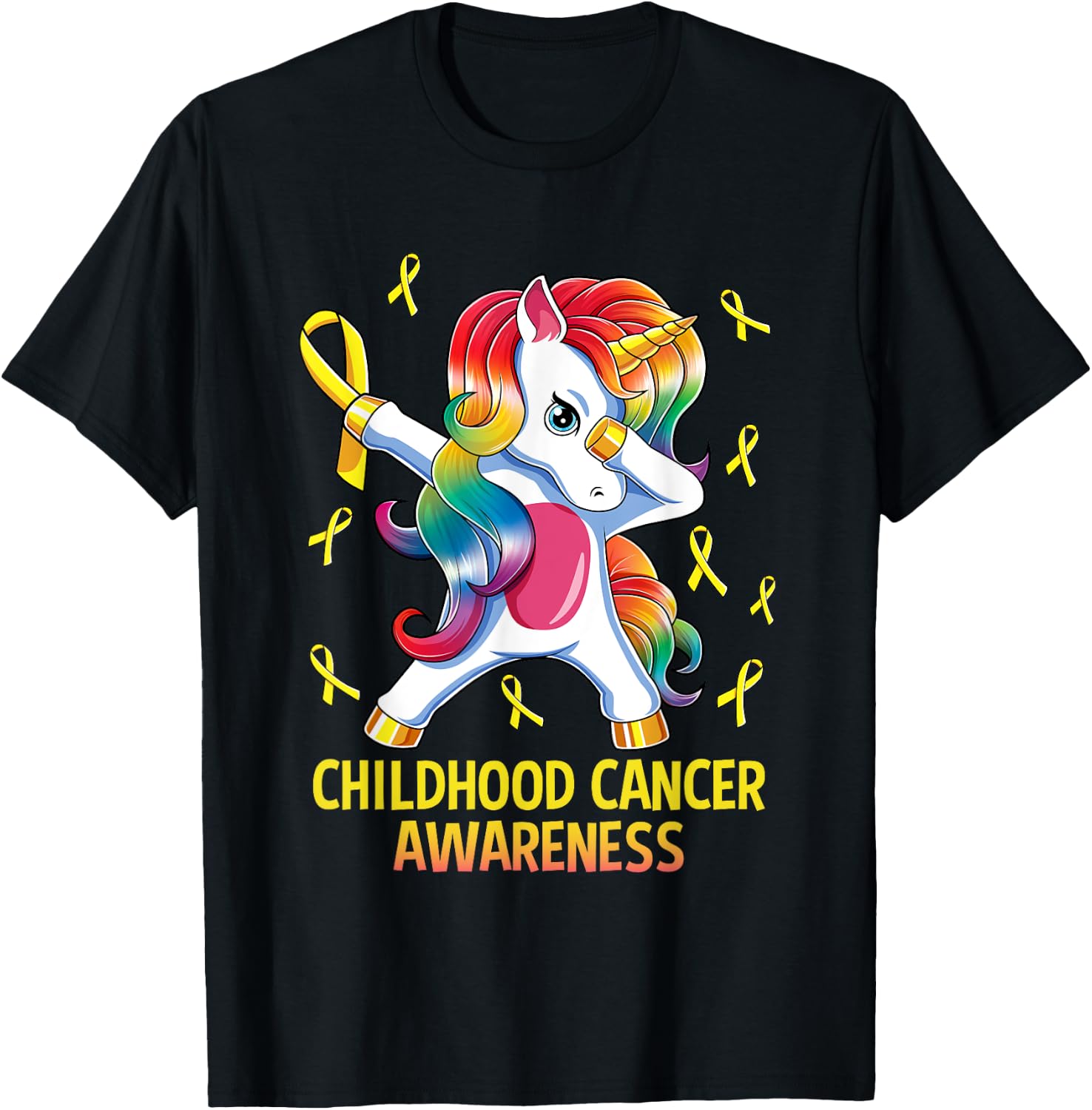 Dabbing Unicorn Childhood Cancer Awareness T-Shirt - T-Shirt | Black