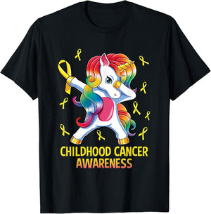 Dabbing Unicorn Childhood Cancer Awareness T-Shirt - T-Shirt | Black