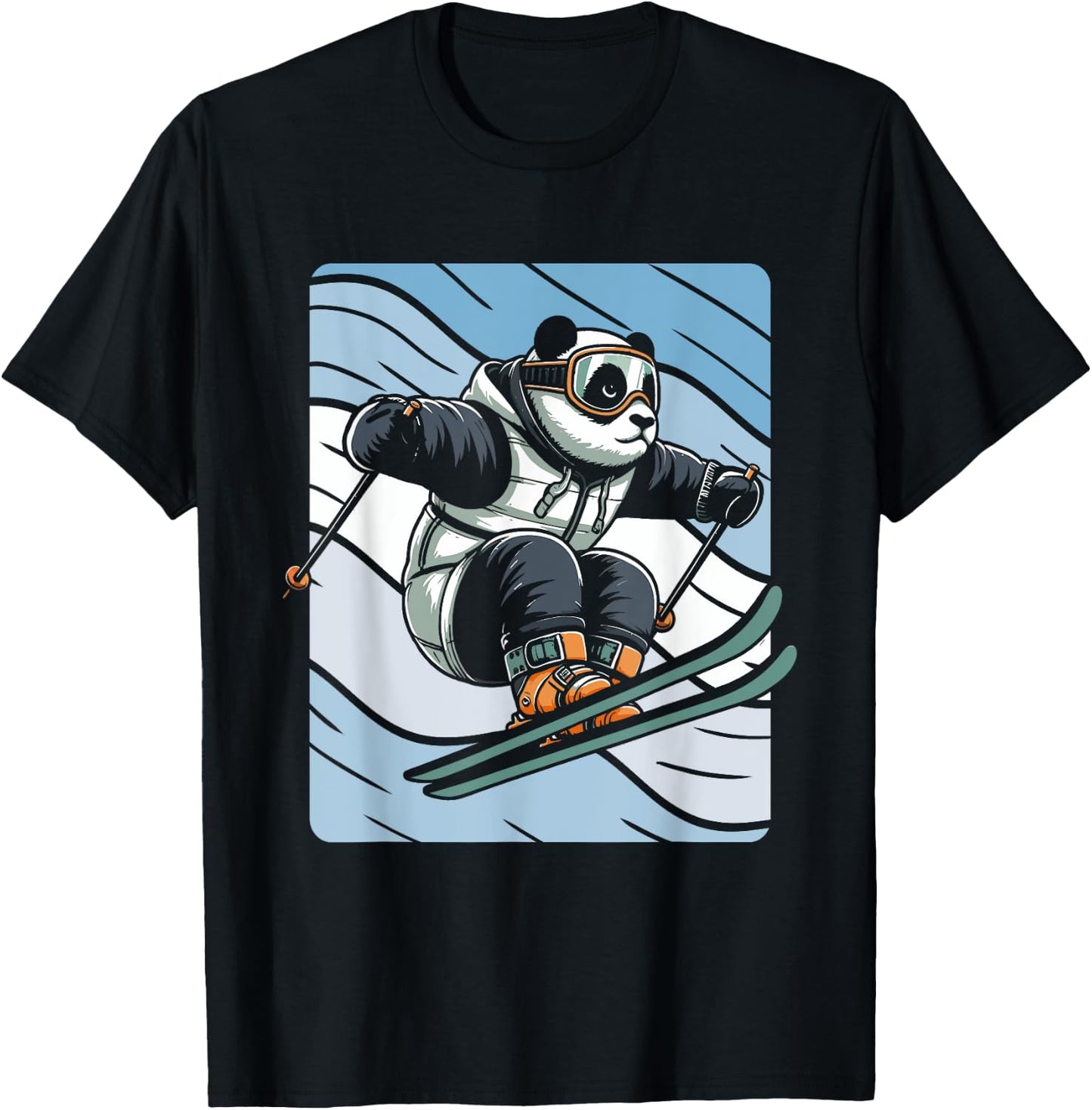 Slalom Skiing Panda Ski Skier T-Shirt - T-Shirt | Black