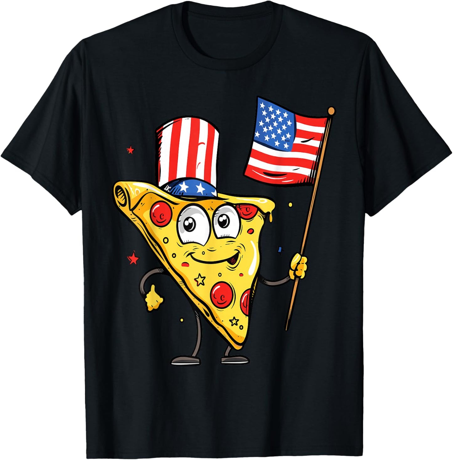 Funny Pizza USA American Flag 4th of July Food Patriotic T-Shirt - T-Shirt | Black