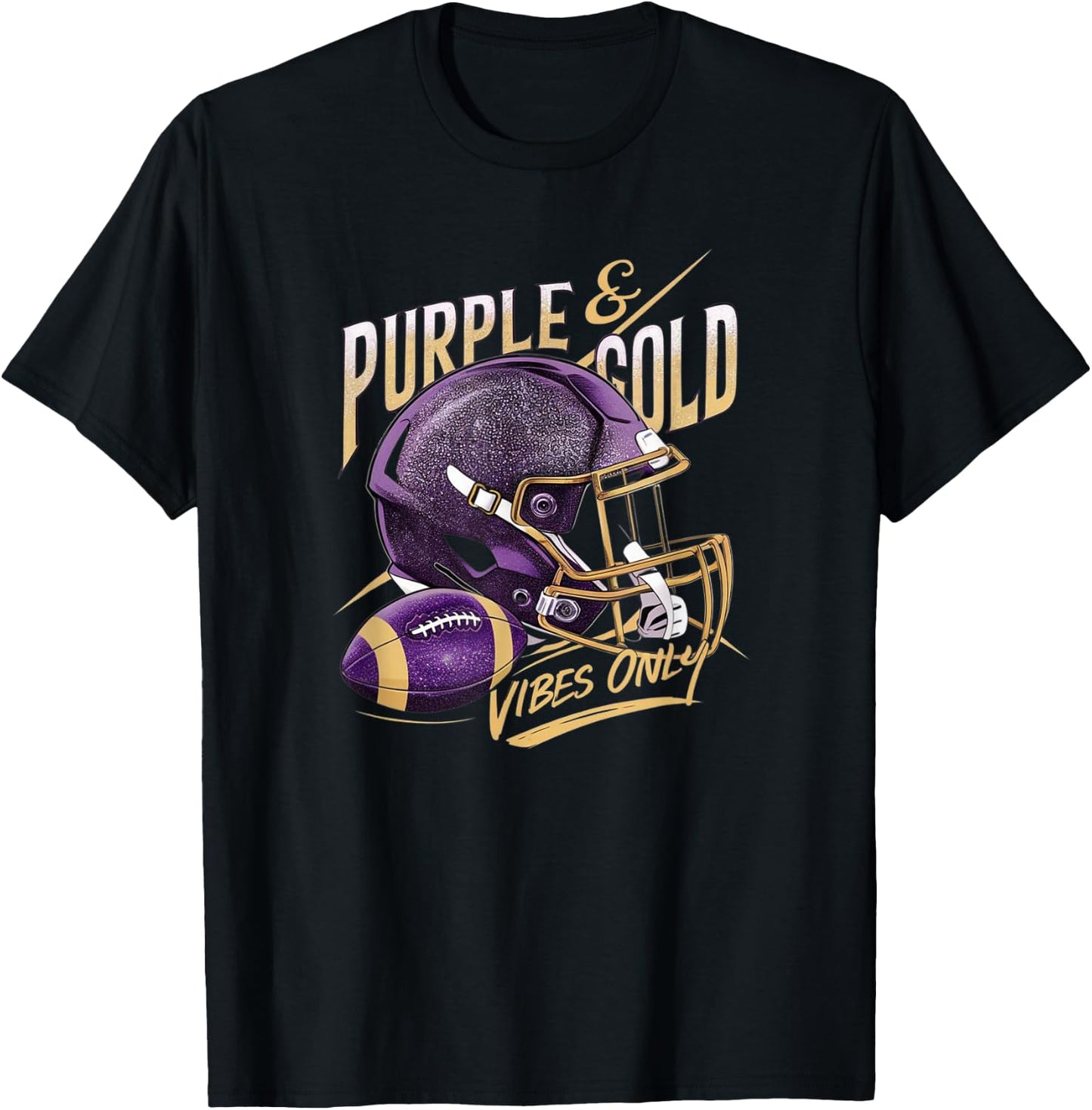 Purple & Gold Vibes Only Football Player Team Matching T-Shirt - T-Shirt | Black