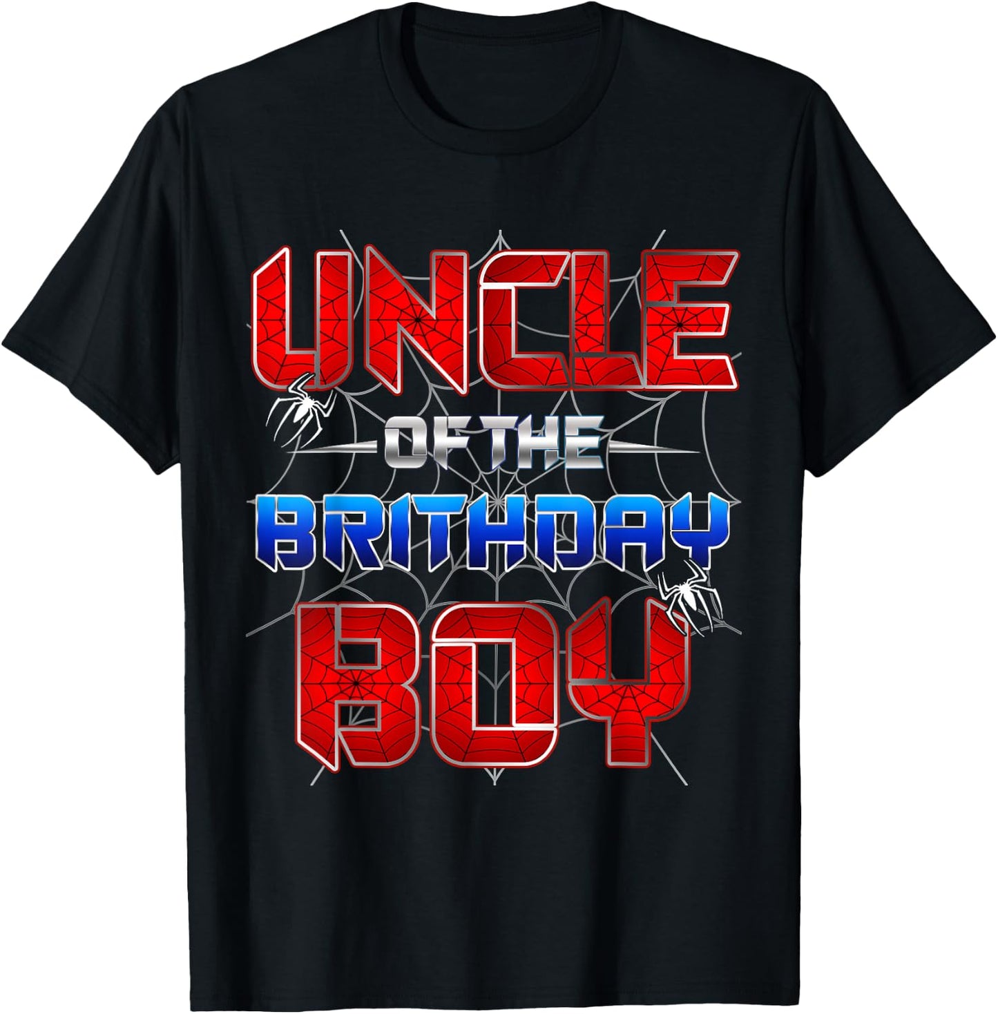 Uncle Of The Birthday Boy Spider Web Funny Family Birthday T-Shirt - T-Shirt | Black