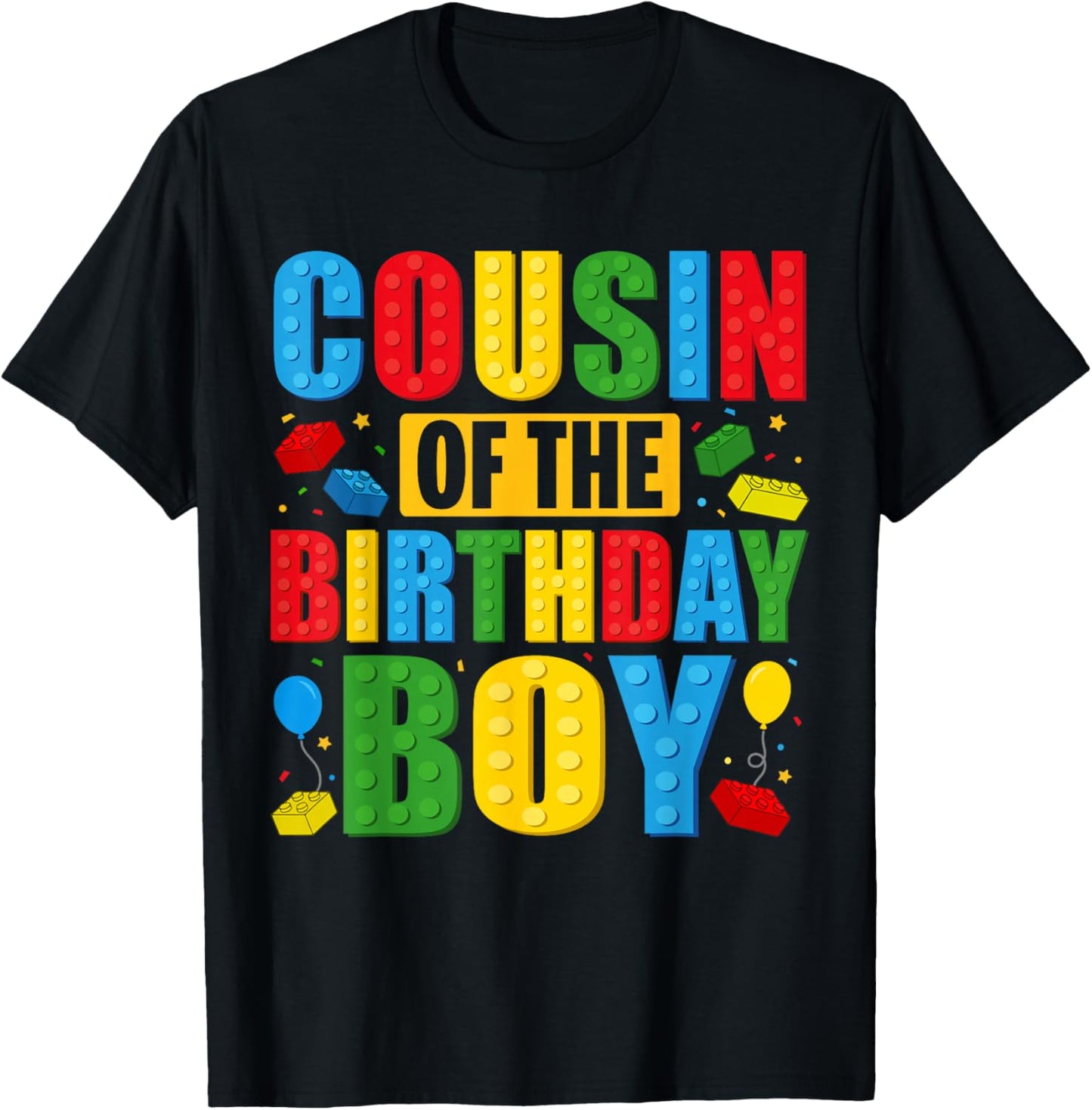 Cousin Of The Birthday Boy Building Blocks Birthday Party T-Shirt - T-Shirt | Black