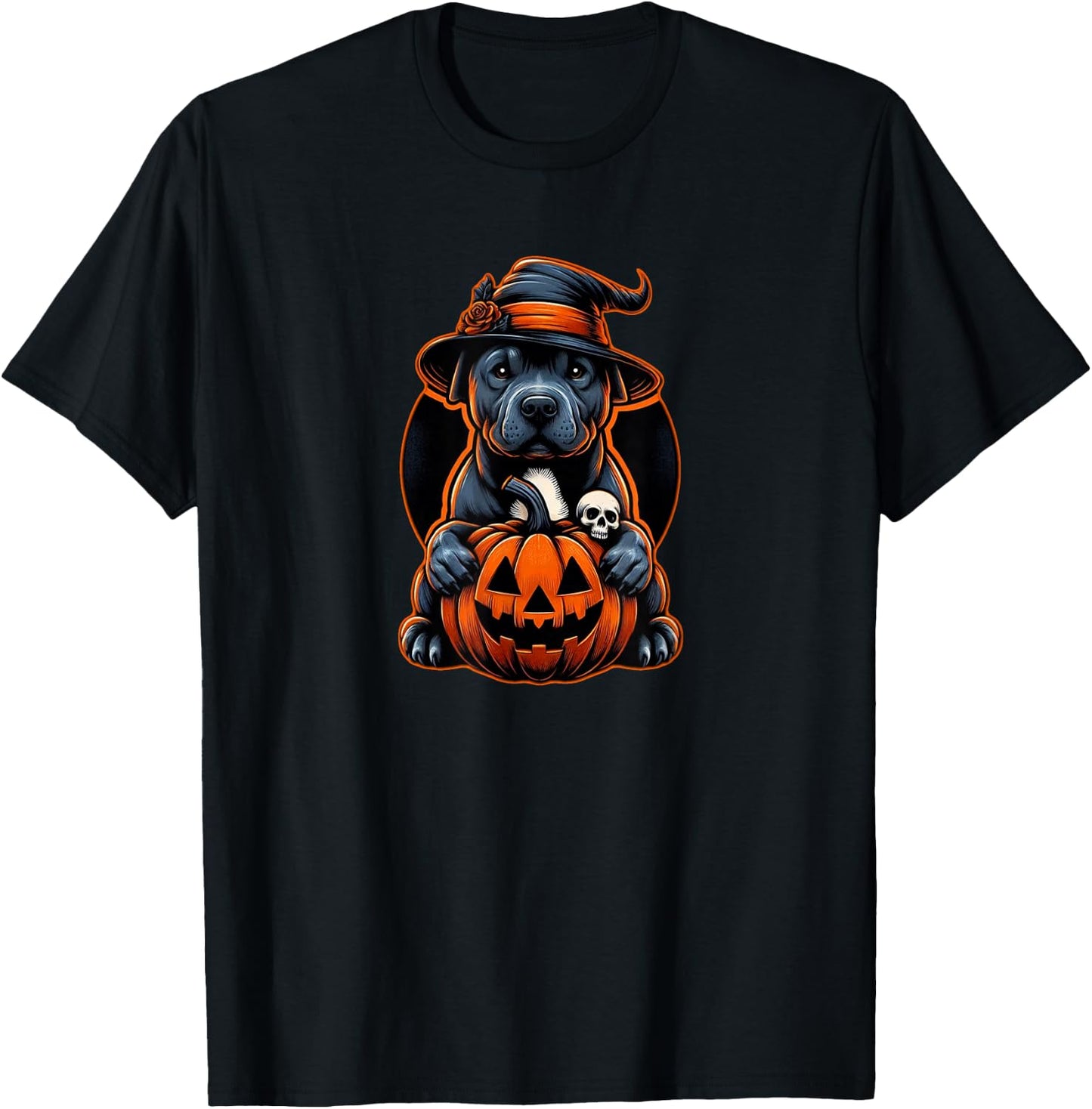 Pitbull Halloween - October Orange Dog T-Shirt - T-Shirt | Black