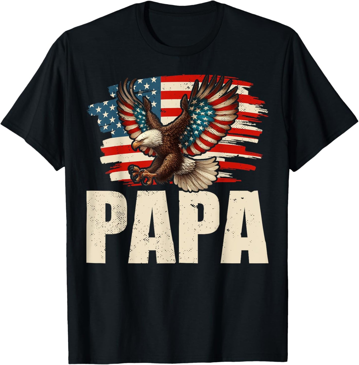 American Flag USA Patriotic Papa Bald Eagle 4th of July Dad T-Shirt - T-Shirt | Black