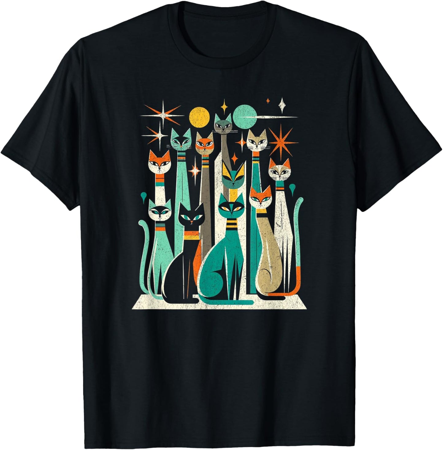 Vintage Retro Mid-Century Long Neck Cats 50s 60s Style T-Shirt - T-Shirt | Black
