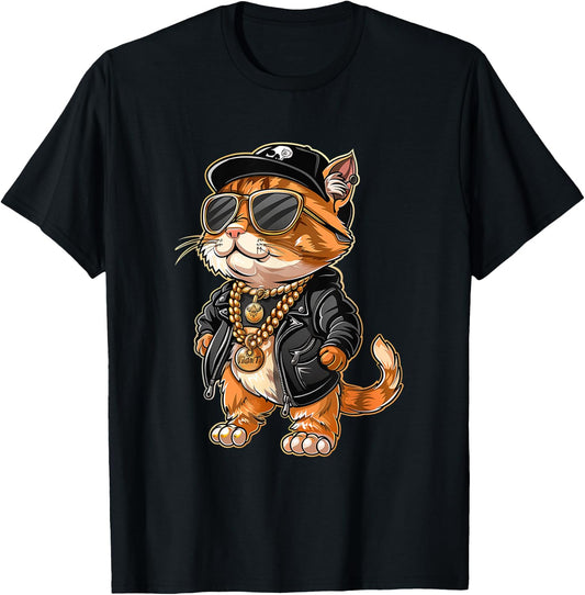 Cat Rapper Gift Cute Cat Rapper Cool Hip Hop Men Women Kids T-Shirt - T-Shirt | Black
