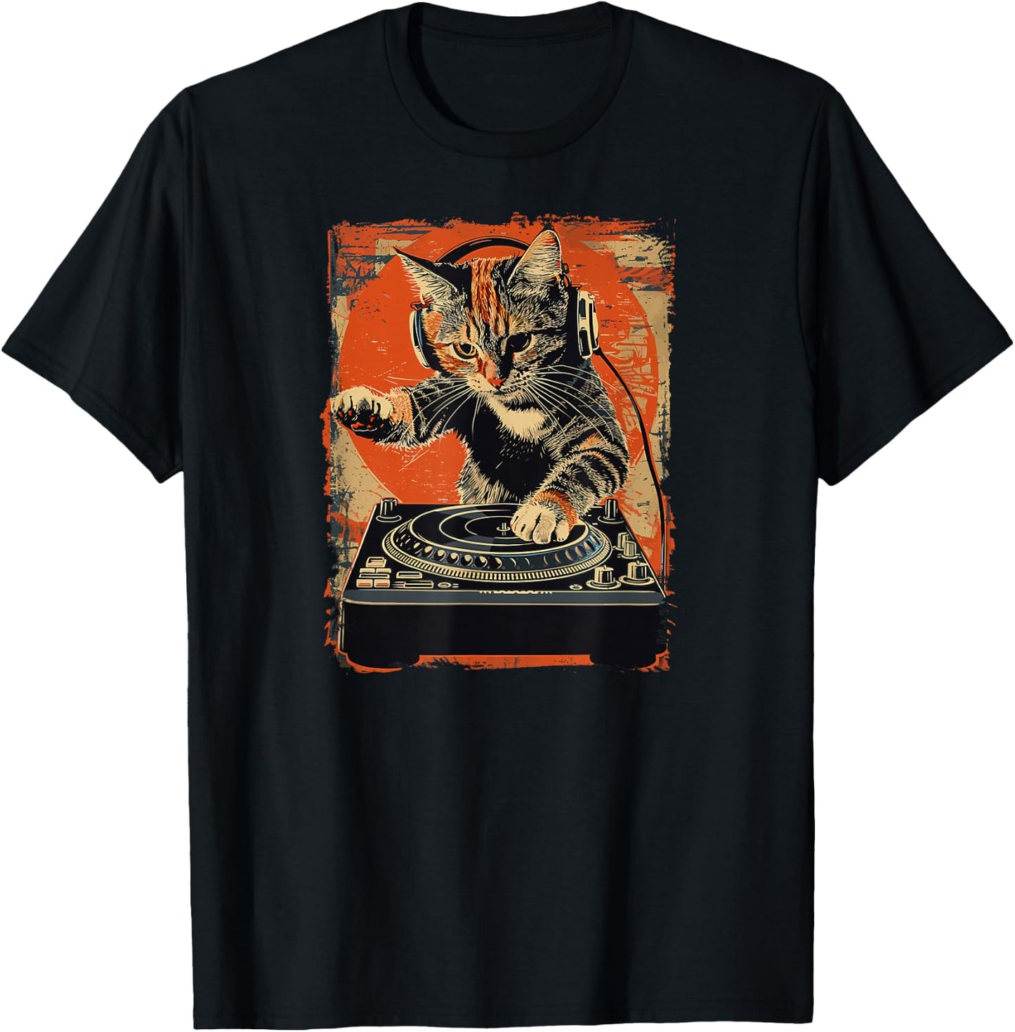 Funny DJ Cat Disco Sound Tech Headphone Music Women T-Shirt - T-Shirt | Black
