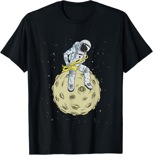 Astronaut Saxophone Player Saxophonist Jazz Brass Music T-Shirt - T-Shirt | Black