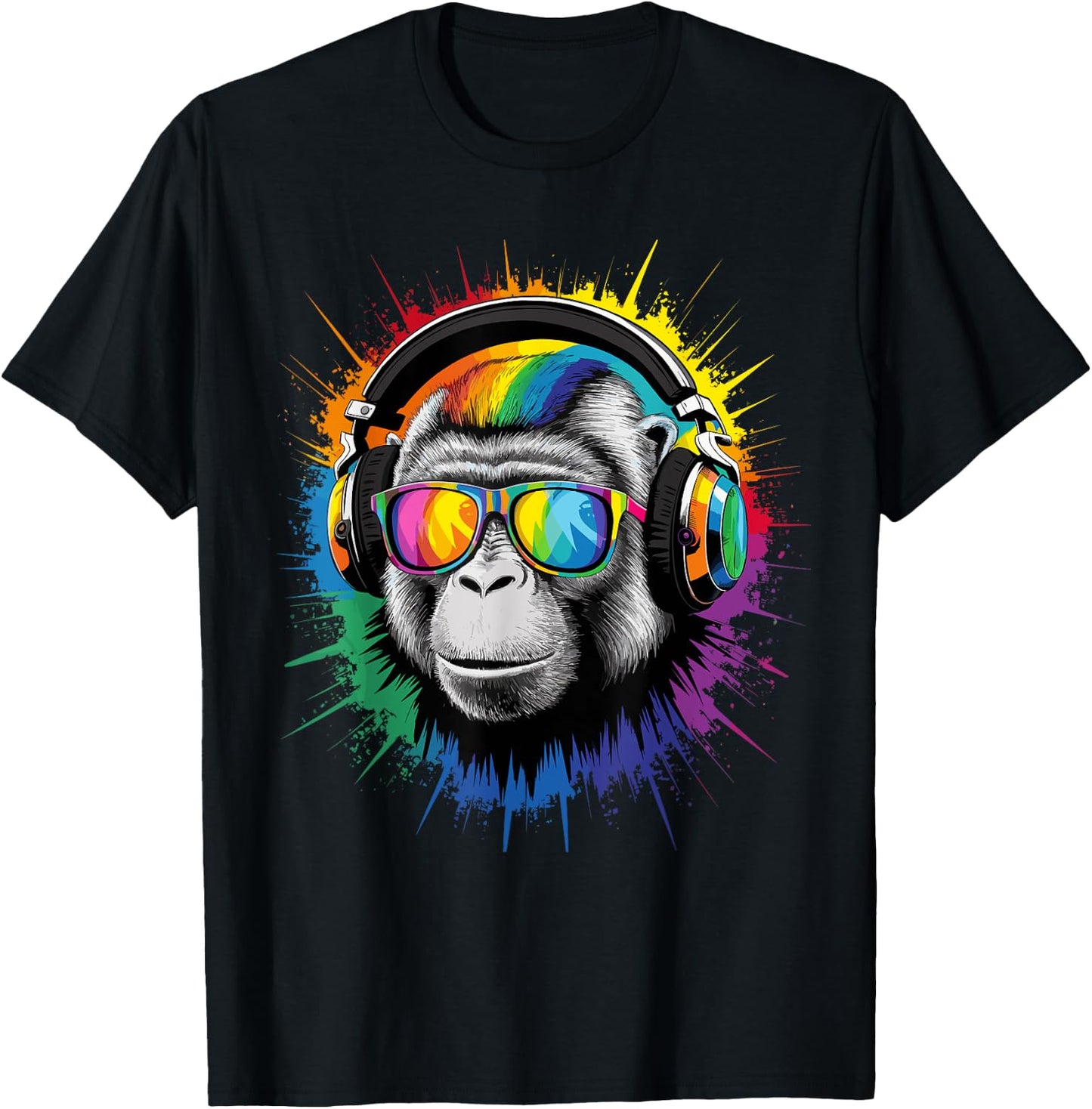 Cool Pop Art Techno Rave EDM Festival Party Monkey DJ T-Shirt - T-Shirt | Black
