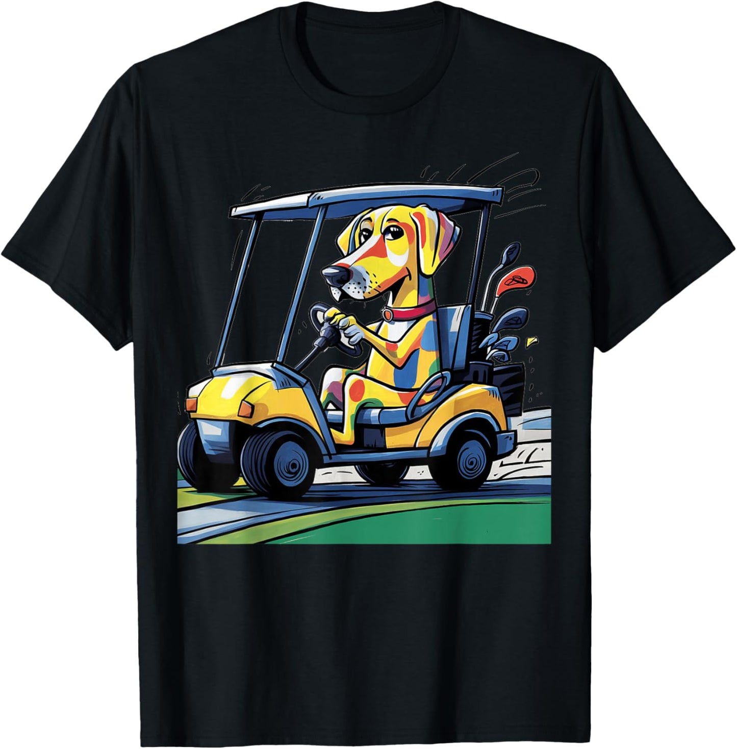 Smileteessports Funny Yellow Lab Dog Driving Golf Cart Women Girls Kids T-Shirt - T-Shirt | Black