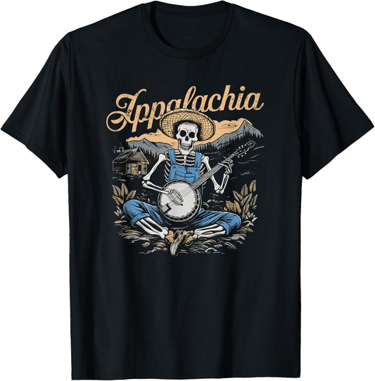 Bluegrass Banjo Skeleton, Appalachia, Bluegrass Music T-Shirt - T-Shirt | Black